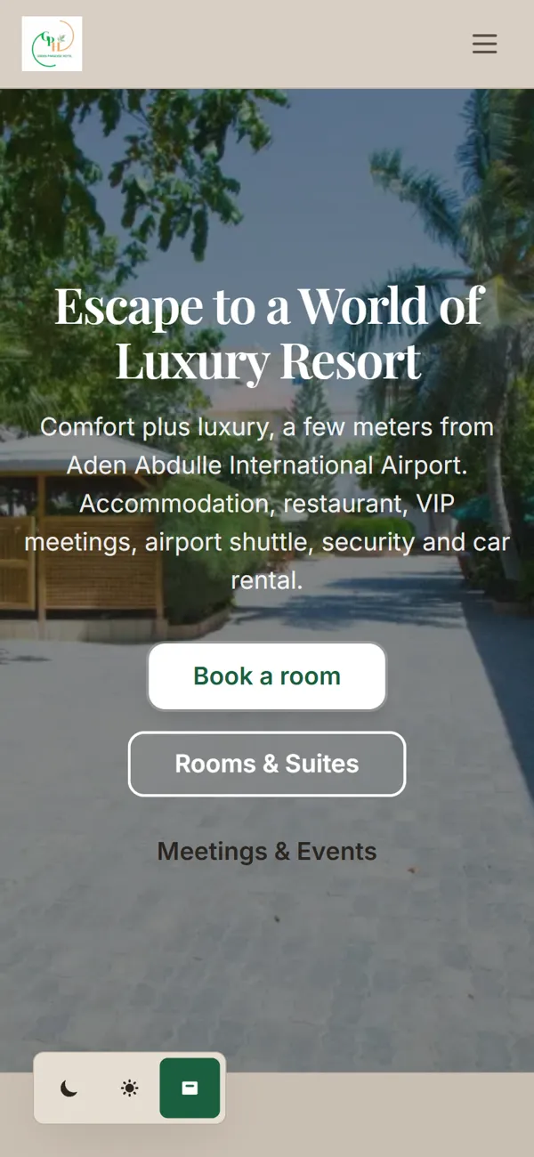 Green Paradise Hotel website on a phone